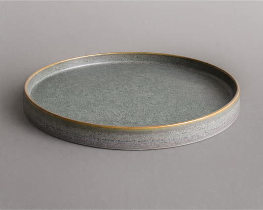 Grande assiette à bord droit — Émail lichen gris